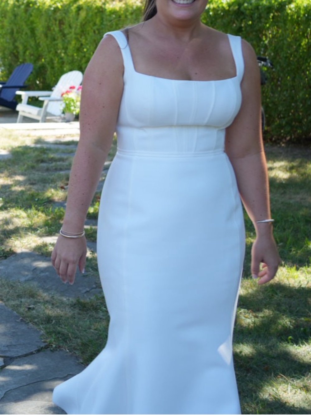 White Square-Neck Fitted Wedding Dress